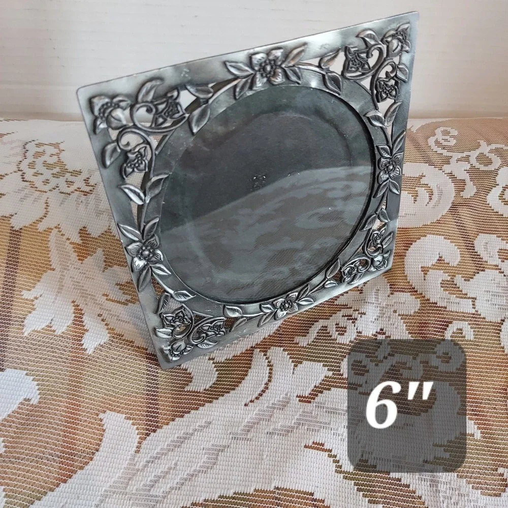 Fetco International Vintage Pewter Floral Openwork 6x6 Metal Picture Frame 51855